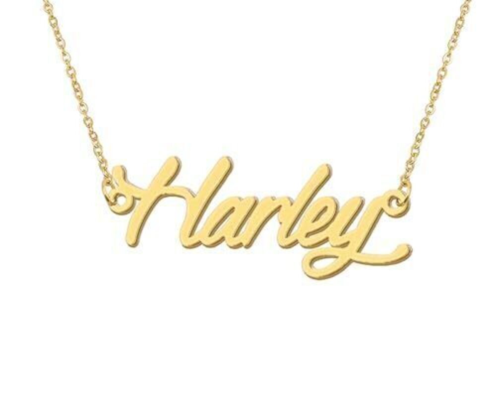 9191 18k Gold Plated Harley Name Necklace Initial Nameplate Stainless Steel